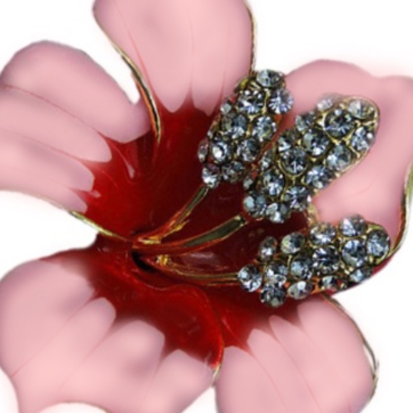 Pink Enamel Crystal Bauhinia Orchid Brooch/Pinback - Fashion Jewelry - Picture 6 of 8